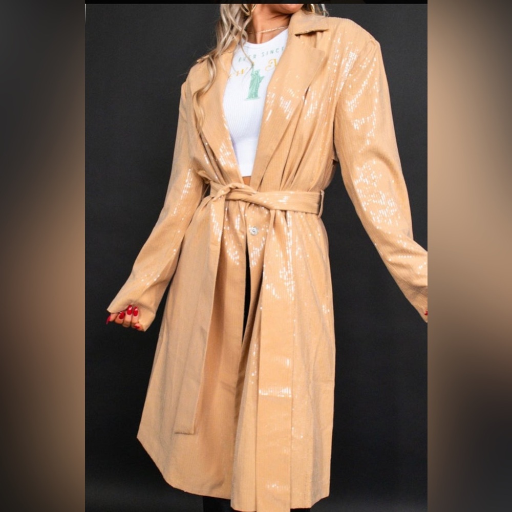 ALL SEQUIN KHAKI TRENCH COAT